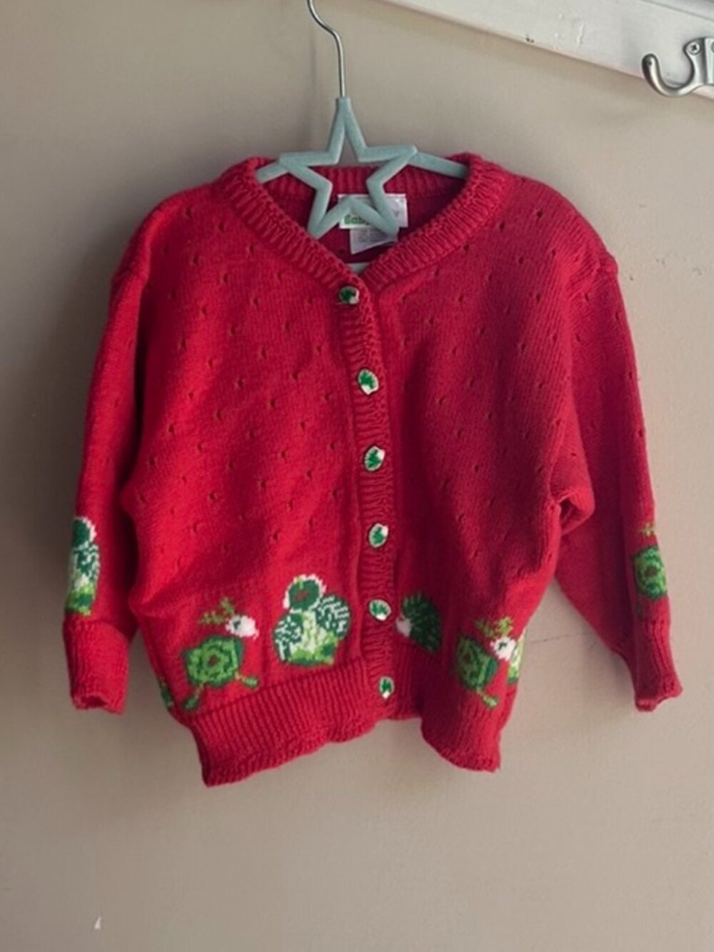 ❤️🦔 Babymini Wool & Acrylic Animal Cardigan – Red – Size 3T 🦔💚